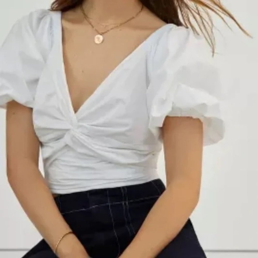 Like New white Anthropologie x mare mare Shelley Cropped Blouse, size Large